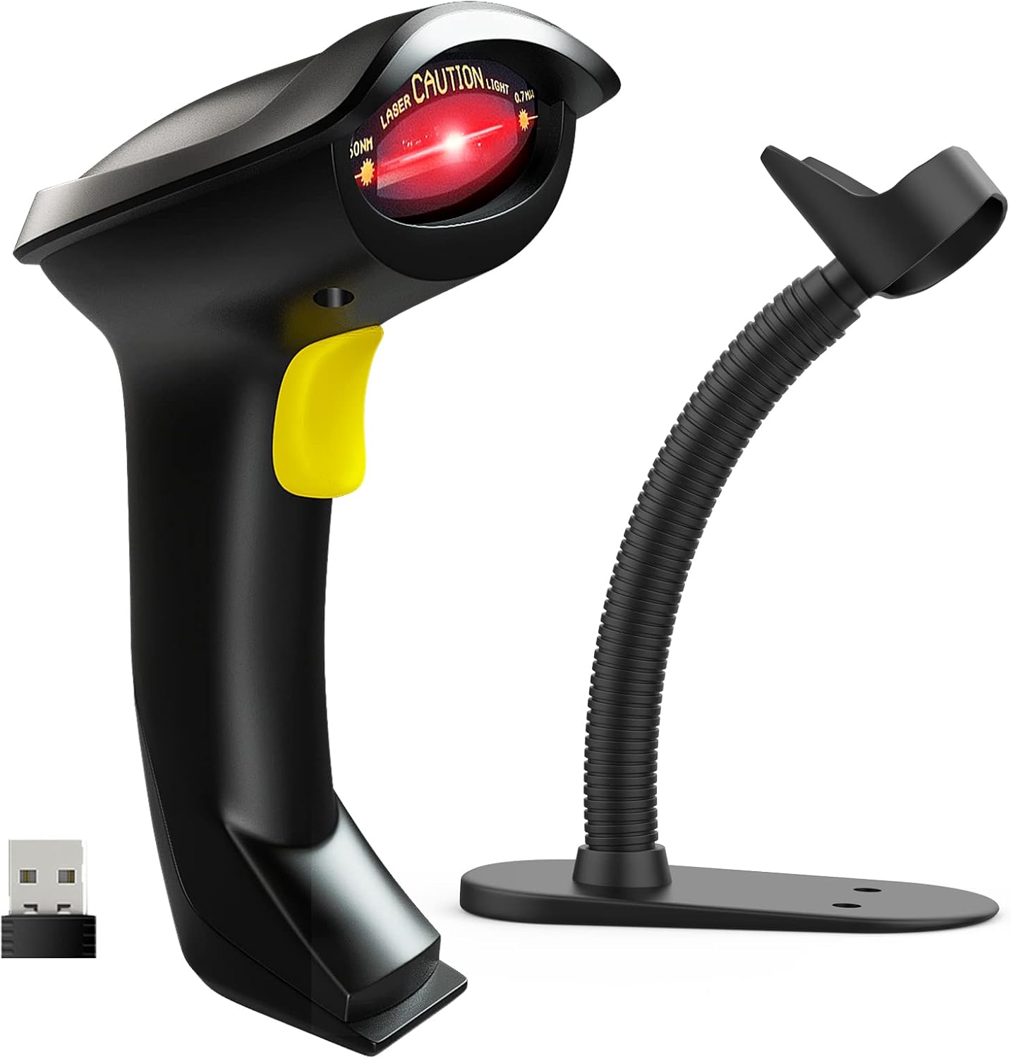 NADAMOO Wireless 1D Laser Barcode Scanner with Stand — 2-in-1 (2.4G + Wired USB) (Multiple Colors)